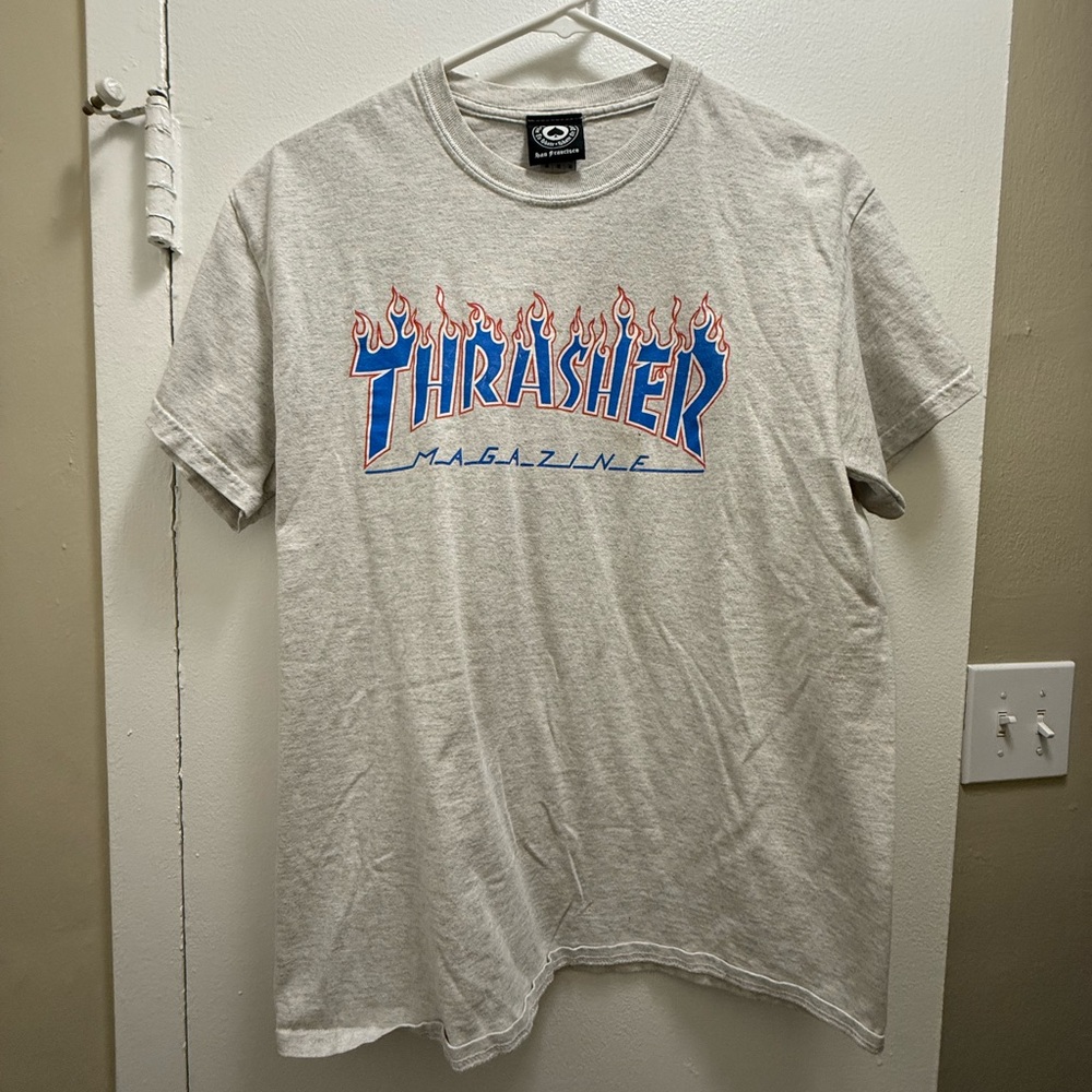 Thrasher Light Gray Flame Logo T-Shirt